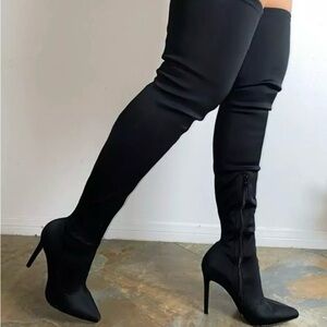 Lycra Pull On Over the Knee Heeled Boot